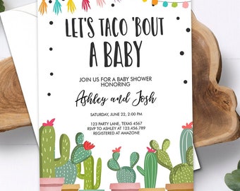 Editable Taco Bout a Baby Shower Invitation Cactus Mexican Fiesta Baby Sprinkle Couples Taco Digital Download Evite Template Printable 0254