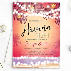 Editable Havana Nights Invitation Night in Havana Birthday Invitation Vintage Beach Party Digital Download Evite Template Printable 0287
