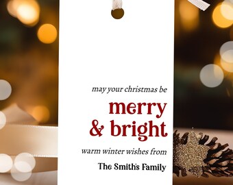 Editable Holiday Gift Tags Christmas Gift Tags Merry & Bright Minimalist Holiday Labels Coworkers Digital Download Template Printable 0443