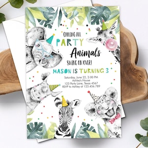 Convite de Aniversário Editável com Tema de Animais Selvagens - Convite para Festa de Aniversário com Animais do Zoológico e Safari - Download Digital - Modelo de Convite para Imprimir (0322)