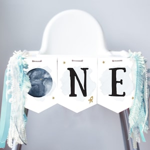 Outer Space Planets High Chair Banner Astronaut Rocket 1st First Birthday Boy High Chair ONE Banner Decor Digital Download Printable 0357