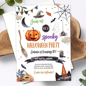 Bearbeitbare Halloween Party Einladung Halloween Geburtstagseinladung Kinder Halloween Girl Boy Bash Digitaler Download Vorlage Printable 0009
