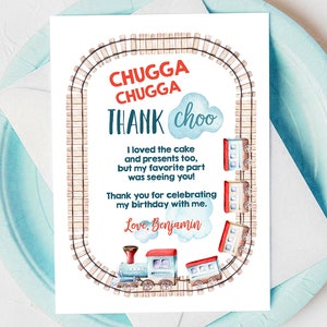 Editable Train Thank you Card Railroad Birthday Boy Railroad Thank You Card Vintage Train Digital Download Evite Template Printable 0149