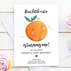 Editable Little Cutie Birthday Invitation Clementine Oranges Party Boy Girl Orange Citrus Digital Download Evite Template Printable 0330