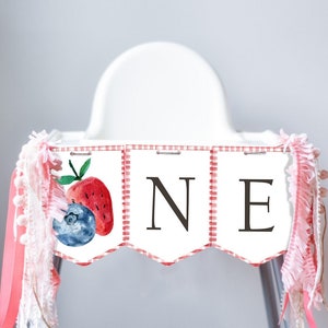 Strawberry Blueberry High Chair Banner Berry Sweet First Birthday 1st Berries Garland High Chair ONE Fruit Party PRINTABLE Digital 0399