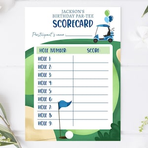 Carte de score de golf modifiable anniversaire partie de départ jeu de golf garçon golf cartes d'activités baby shower en téléchargement numérique modèle imprimable 0405