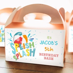 Editable Pool Party Gable Box Label Pool Birthday Bash Gift Box Labels Beach Boy Splish Splash Party Favors Digital Download Printable 0169