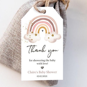 Editable Rainbow Favor Tags Rainbow Baby Shower Thank you tags Boho Rainbow Tags Bohemian Neutral Modern Digital Template Printable 0387