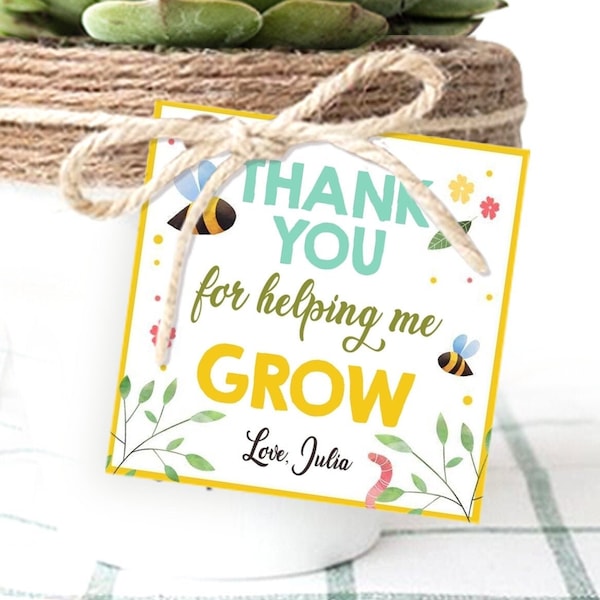 Bewerkbare leraar waardering Tags bedankt voor het helpen groeien succulent dank u Cactus Plant Tag gepersonaliseerde Download Corjl 0464