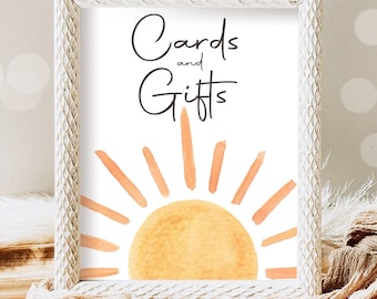 Cards and Gifts Sign Sunshine Birthday Party First Trip Around the Sun First Birthday Party Decor Boho Digital Download Printable 0431