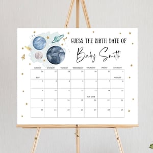 Editable Guess the Birth Date Baby Shower Game Guess Birthday Outer Space Astronaut Planets Galaxy Houston Corjl Template Printable 0357