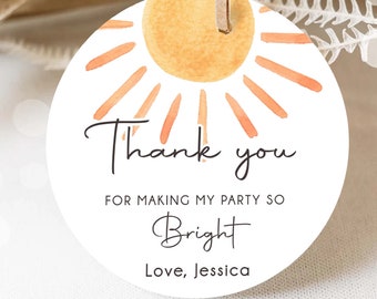 Editable Sunshine Favor Tag Little Sunshine Birthday Thank You Sticker Trip Around The Sun Boho You Are Digital Template Printable 0431