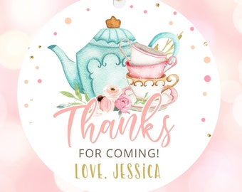 Etiqueta adhesiva editable para recuerdo de fiesta de té, baby shower, bebé en proceso, floral rosa dorado, niña caprichosa, plantilla digital descargable imprimible 0349