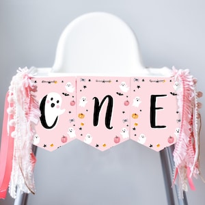 Halloween High Chair Banner Girl 1st First Birthday Ghost Spooky ONE Spooktacular Party Decor Halloween Party Pink Digital Printable 0418
