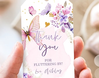 Editable Butterfly Favor Tag Butterfly Birthday Thank You Gift Garden Shower Pink Girl Fluttering By Floral Digital Template Printable 0437