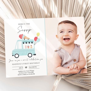 Editable Ice Cream Truck Birthday Invitation Ice Cream Truck Boy Modern Ice Cream Shoppe Van The Scoop Digital Evite Template Printable 0415