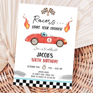Bewerkbare Racing verjaardagsuitnodiging Racers Start je motoren Race Car Party Little Racer digitale download Evite-sjabloon afdrukbare 0424
