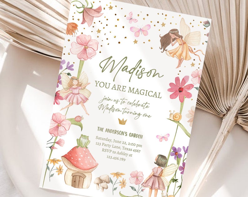 Editable Fairy Birthday Invitation Fairy Garden Birthday Fairy Forest Girls 1st Birthday Magical Download Printable Template