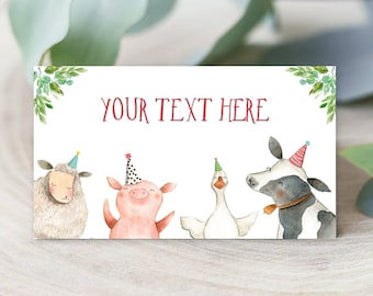 Editable Farm Animals Food Labels Barnyard Birthday Food Cards Tent Card Boy Shower Cow Pig Buffet Label Tent Card Template Corjl 0155