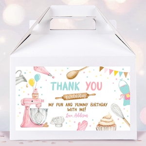 Bearbeitbar Back Geburtstag Giebel Geschenkbox Etikett Backparty Mädchen Leckerli Box Etikett Koch Kinder Kochen Bäckerei Download Vorlage Printable 0364