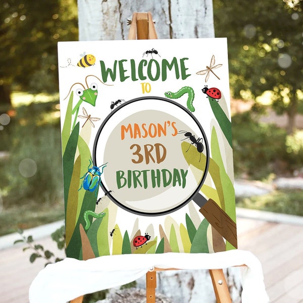 Editable Bug Birthday Welcome Sign Boy Bug Party Outdoor Bug Hunt Birthday Sign Table Sign Bugging Download Corjl Template PRINTABLE 0090