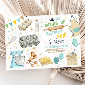 Editable Baking Birthday Party Invitation Kids Cooking Birthday Girl Chef Party Kitchen Cupcakes Digital Download Template Printable 0364