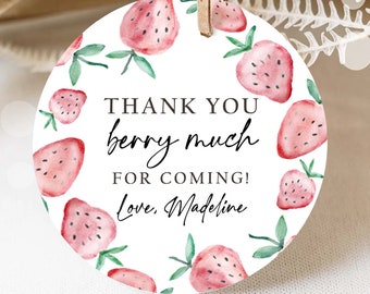 Editable Strawberry Favor Tag Strawberry Birthday Thank You Gift Tag Sticker Label Berry Much Farmers Market Digital Template Printable 0399