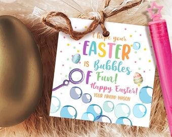 Bewerkbare paasbubbels Tag Pasen Tags Kids Easter Gift Tag Klaslokaal Kids Class Treat Bubbels van plezier Happy Easter Digitale PRINTBARE 0449