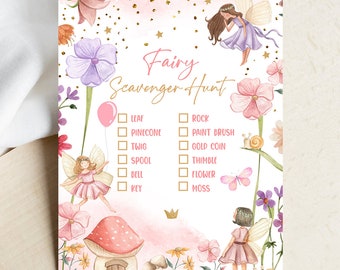 Editable Scavenger Hunt Checklist Game Party Fairy Birthday Activity Whimsical Enchanted Forest Tea Girl Digital Template Printable 0406