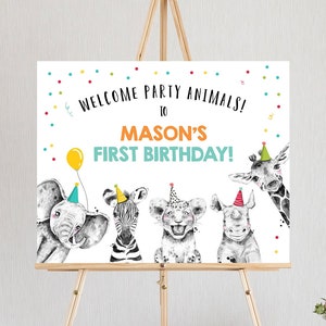 Editable Party Animals Welcome Sign Party Animal Sign Zoo Safari Welcome Jungle Sign Birthday Animals Boy Template PRINTABLE Corjl 0390