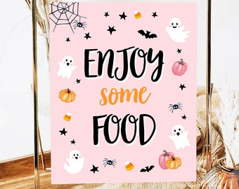 Halloween Food Sign Table Decor Halloween Ghost Party Sign Pink Ghost Spooktacular Halloween Birthday Snack Digital Download Printable 0418