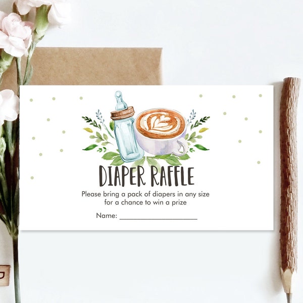 Editable Diaper Raffle Ticket Diaper Game Card Baby is Brewing Baby shower insert Coffee Baby Shower Download Template Corjl PRINTABLE 0190