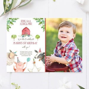 Editable Farm Birthday Invitation Boy Farm Animals Boy Barnyard Birthday Party Download Printable Invitation Template Digital Corjl 0155