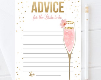 Editable Advice for the Bride to Be Brunch Bubbly Bridal Shower Game Words of Wisdom Champagne Pink Floral Digital Template Printable 0150