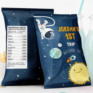 Editable Outer Space Chip Bag Outer Space Birthday Party Decor Boy 1st Birthday Astronaut Galaxy Snack Favor Digital Template Printable 0046