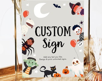 Editable Halloween Custom Sign Birthday Ghost Costume Kids Spooky Spooktacular Monster With Mummy Table 8x10 Digital Template Printable 0473