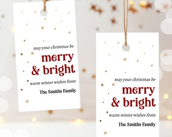 Editable Holiday Gift Tags Christmas Gift Tags Merry & Bright Minimalist Holiday Labels Coworkers Digital Download Template Printable 0443