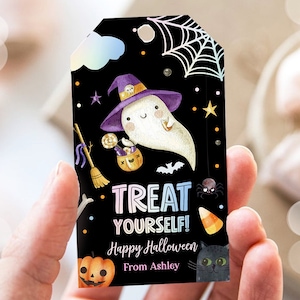 Editable Halloween Favor Tags Ghost Gift Tags Treat Yourself Trick Or Treat Bag Tag Ghost Treat Tag Digital Download Template Printable 0261