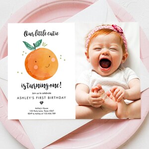 Editable Little Cutie Birthday Invitation Clementine Oranges Party Boy Girl Orange Citrus Digital Download Evite Template Printable 0330