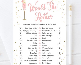 Editable Would She Rather Bridal Shower Game Brunch and Bubbly Who Knows Bride Best Wedding Activity Gold Digital Template Printable 0150