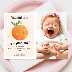 Editable Little Cutie Birthday Invitation Clementine Oranges Party Boy Girl Orange Citrus Digital Download Template Printable 0330