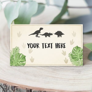 Editable Dinosaur Food Labels Dinosaur Party Place Card Tent Card Escort Card Dino Birthday Boy T-Rex Prehistoric Template Corjl 0043