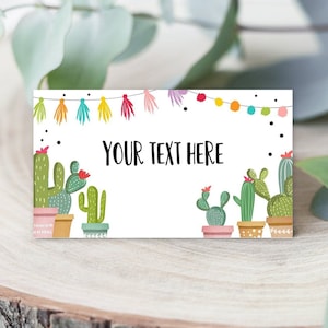 Editable Fiesta Cactus Food Labels Fiesta Party Place Card Tent Card Escort Card Mexican Birthday Fiesta Confetti Decor Corjl Template 0254