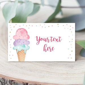 Etichetta alimentare per gelato modificabile, biglietti di compleanno per cibo per gelato, biglietto da tenda, ragazza, rosa, oro, etichetta per buffet, modello di biglietto da tenda, modello Corjl 0243