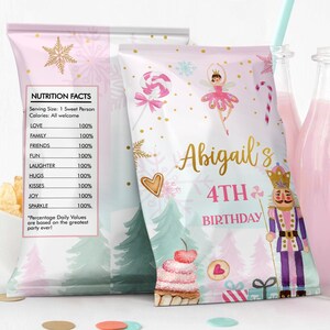 Nussknacker Chip Tasche Party Dekor Mädchen Land der Süßigkeiten Snack Gefälligkeiten Zuckerfee Fee Weihnachten Digitale Vorlage Printable 0352