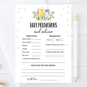 Editable Baby Predictions Baby Shower Game Advice for Parents Greenery Baby is Brewing Activity Beer Bottle Corjl Template Printable 0190