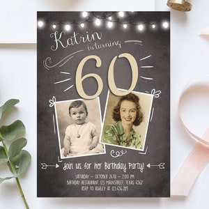 Editable 60th Birthday Invitation Rustic Adult Sixty Photo Vintage Diamond Jubilee Anniversary Digital Download Template Printable 0230