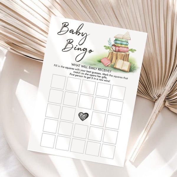 Editable Baby Bingo Baby Shower Game Greenery Storybook Baby Shower Games Gender Neutral Baby Shower Activity Corjl Template Printable 0427