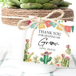 Etichetta modificabile per apprezzamento dell'insegnante Grazie per avermi aiutato a coltivare succulente Fiesta Cactus Insegnante Modello digitale stampabile 0464