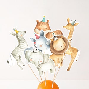 Safari Animals Centerpieces Party Animals Birthday Party Jungle Cake Topper Table Decor Safari Party Watercolor DIY Digital Printable 0163